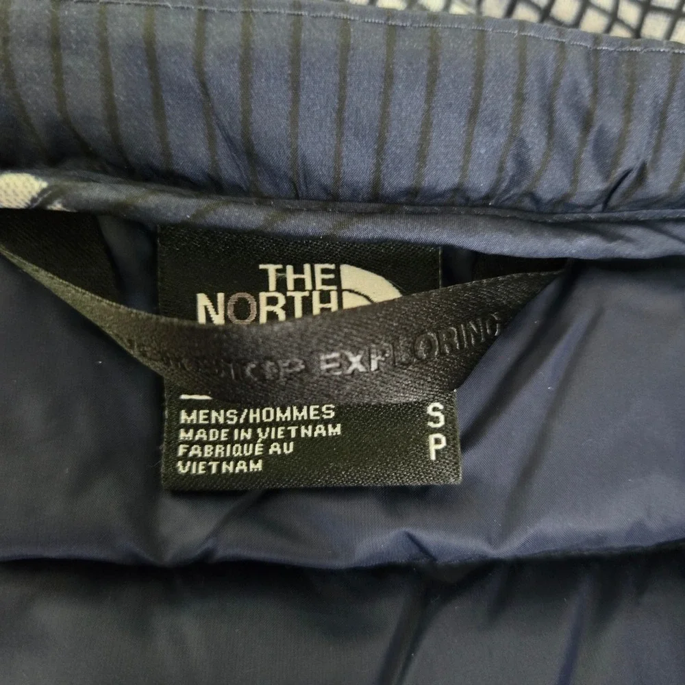 Rare The North Face Mens S V-Neck Snap Puffer Down Jacket NF0A2TAJ Navy White